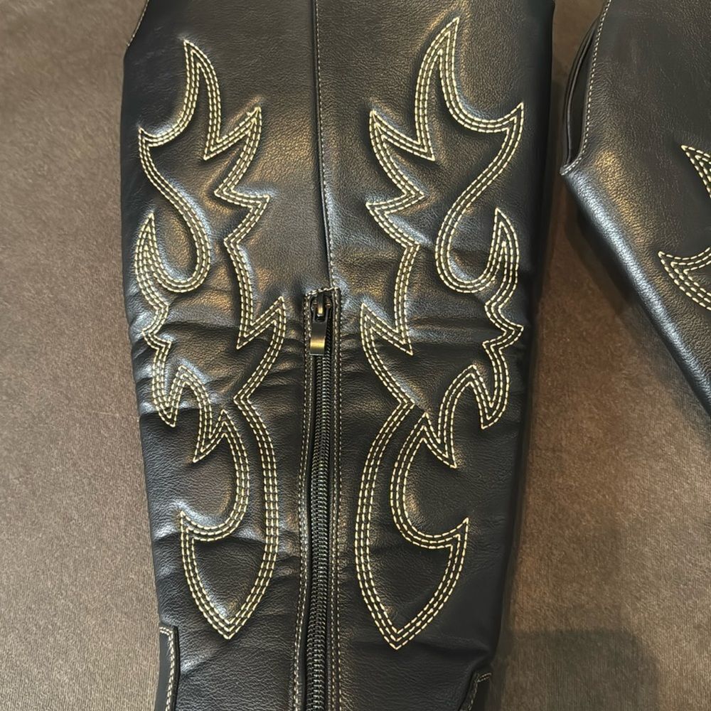 Women’s Black Western Cowgirl Boots Knee High Pointed Toe Side Zip Size 11 NEW - Picture 7 of 16